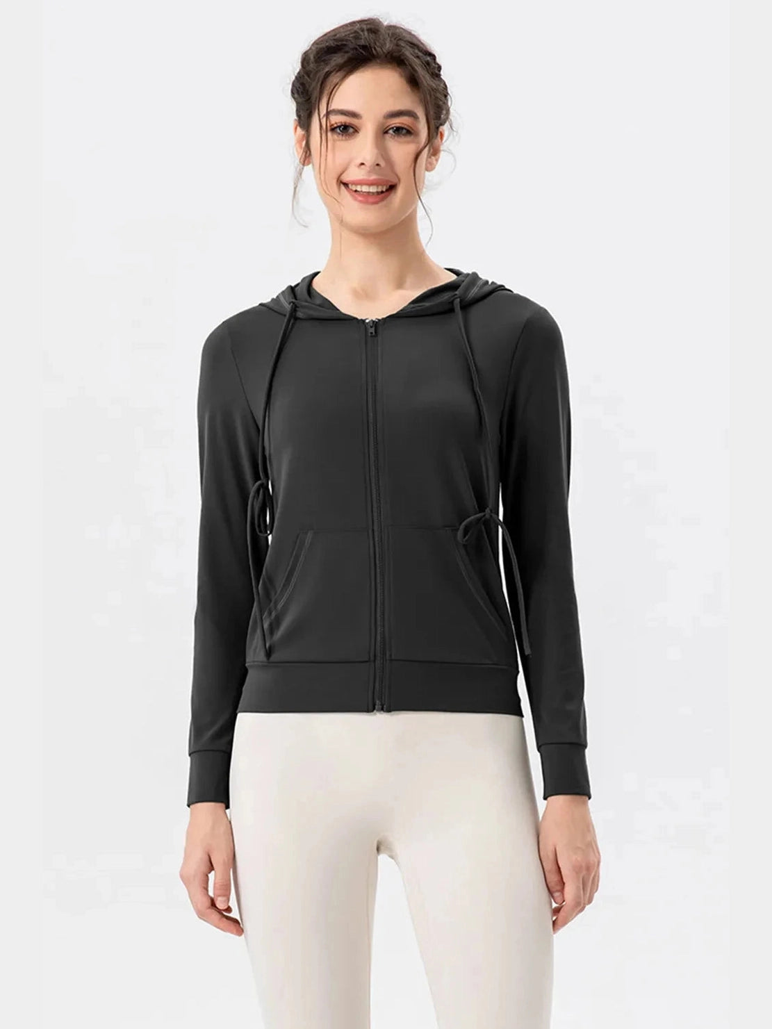 Drawstring Zip Up Hooded Active Outerwear