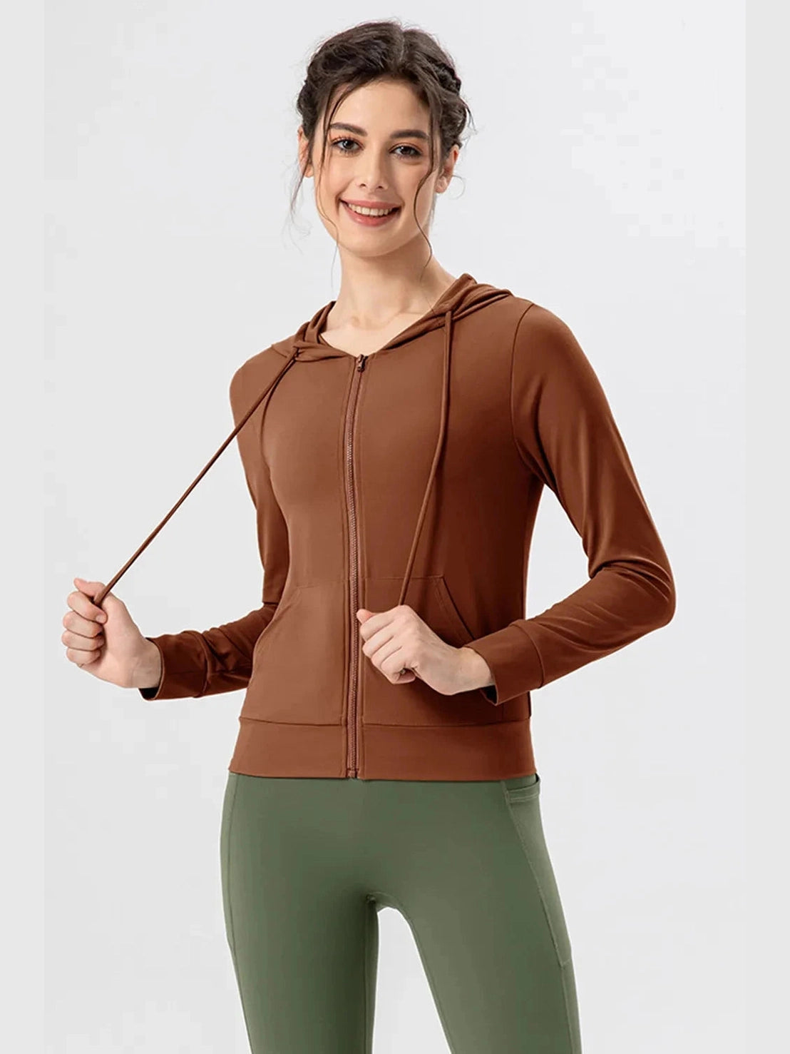 Drawstring Zip Up Hooded Active Outerwear