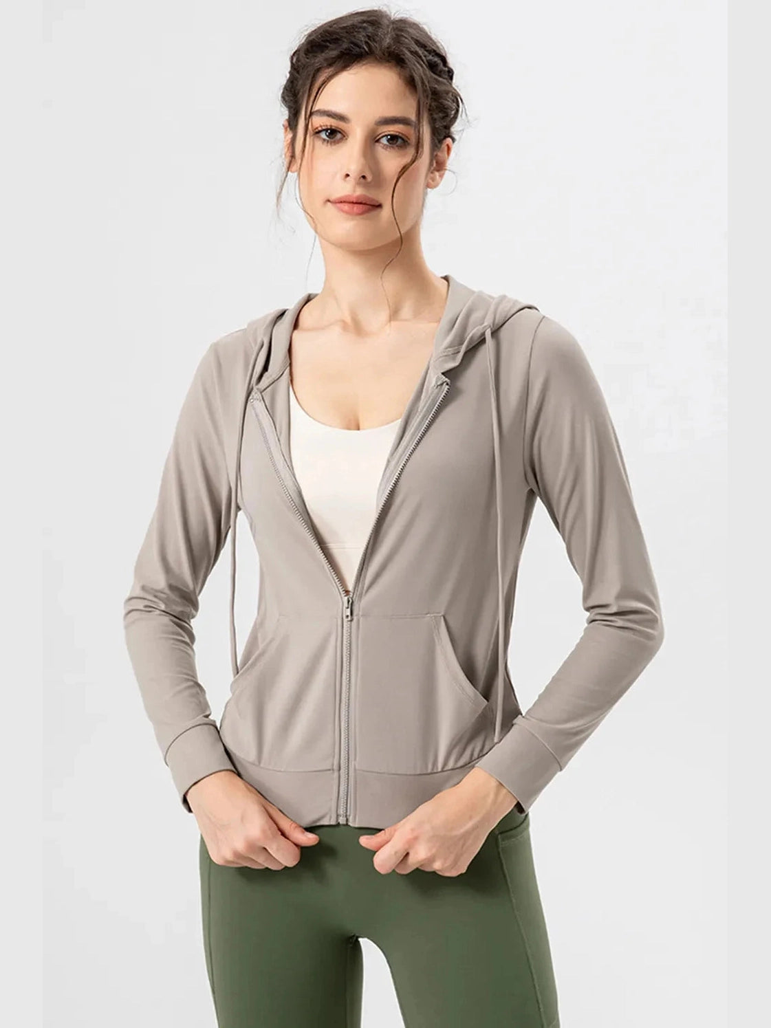 Drawstring Zip Up Hooded Active Outerwear