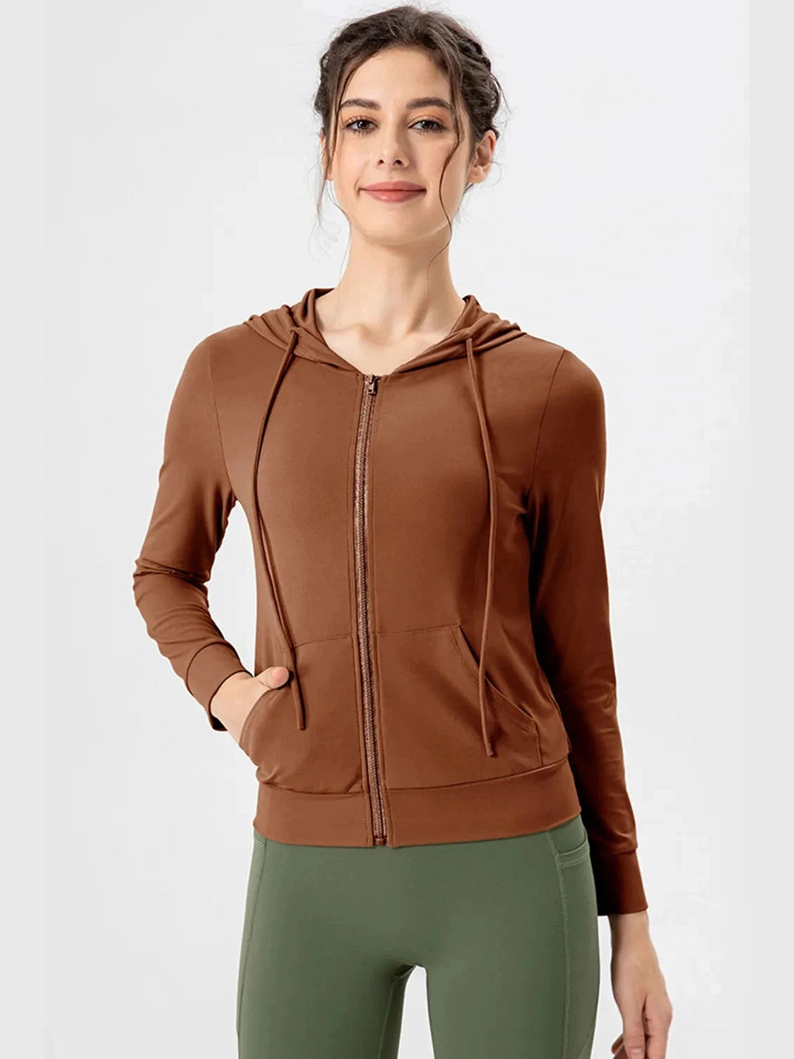 Drawstring Zip Up Hooded Active Outerwear