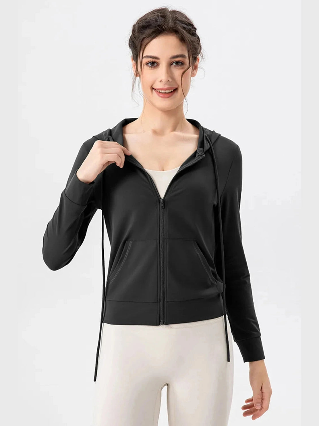 Drawstring Zip Up Hooded Active Outerwear