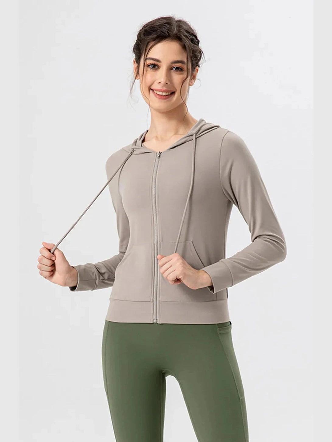 Drawstring Zip Up Hooded Active Outerwear