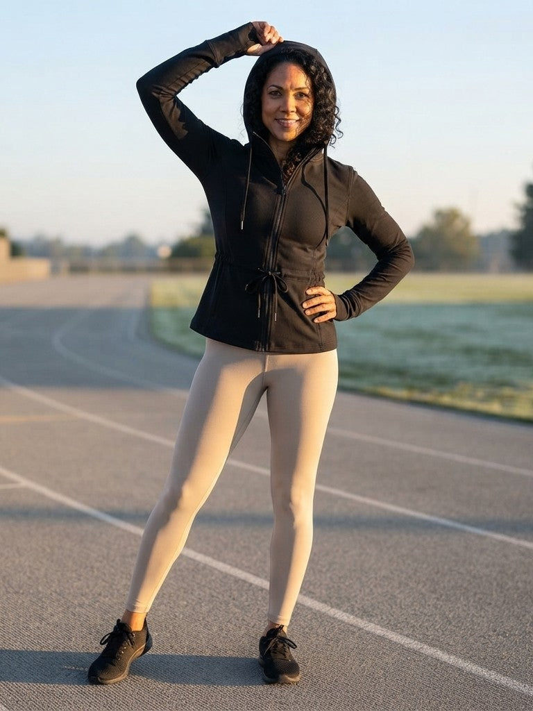 Drawstring Zip Up Hooded Active Outerwear