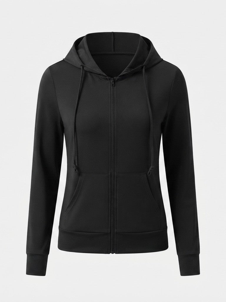 Drawstring Zip Up Hooded Active Outerwear
